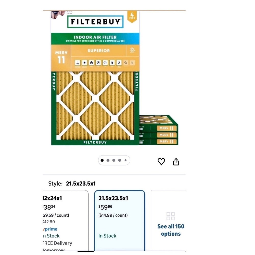 Filterbuy 22x24x1 MERV 11 Superior Pleated HVAC Air Filter 4 Pack Made in USA